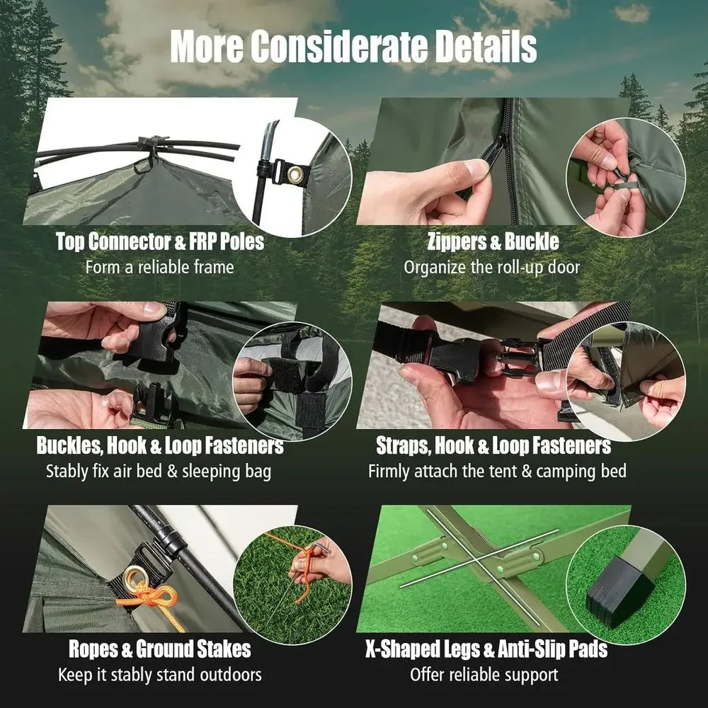 All-in-One Tent Cot Set with Awning, Air Mattress, Sleeping Bag, Pillow, and Carry Bag for Outdoor Adventures