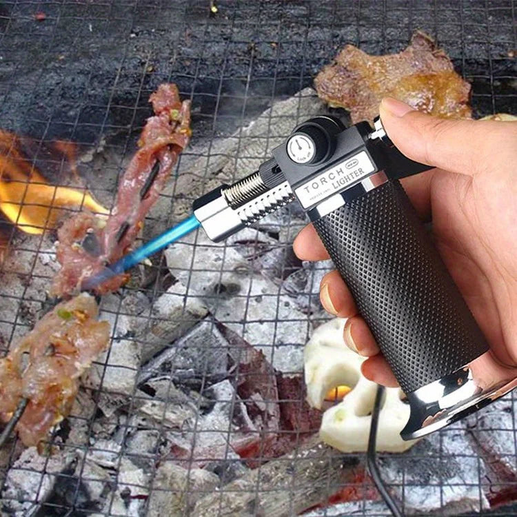 Metal Dual Flame Jet Gas Lighter High Firepower Outdoor Windproof Portable Torch Welding Gun for Kitchen BBQ Welding Baking