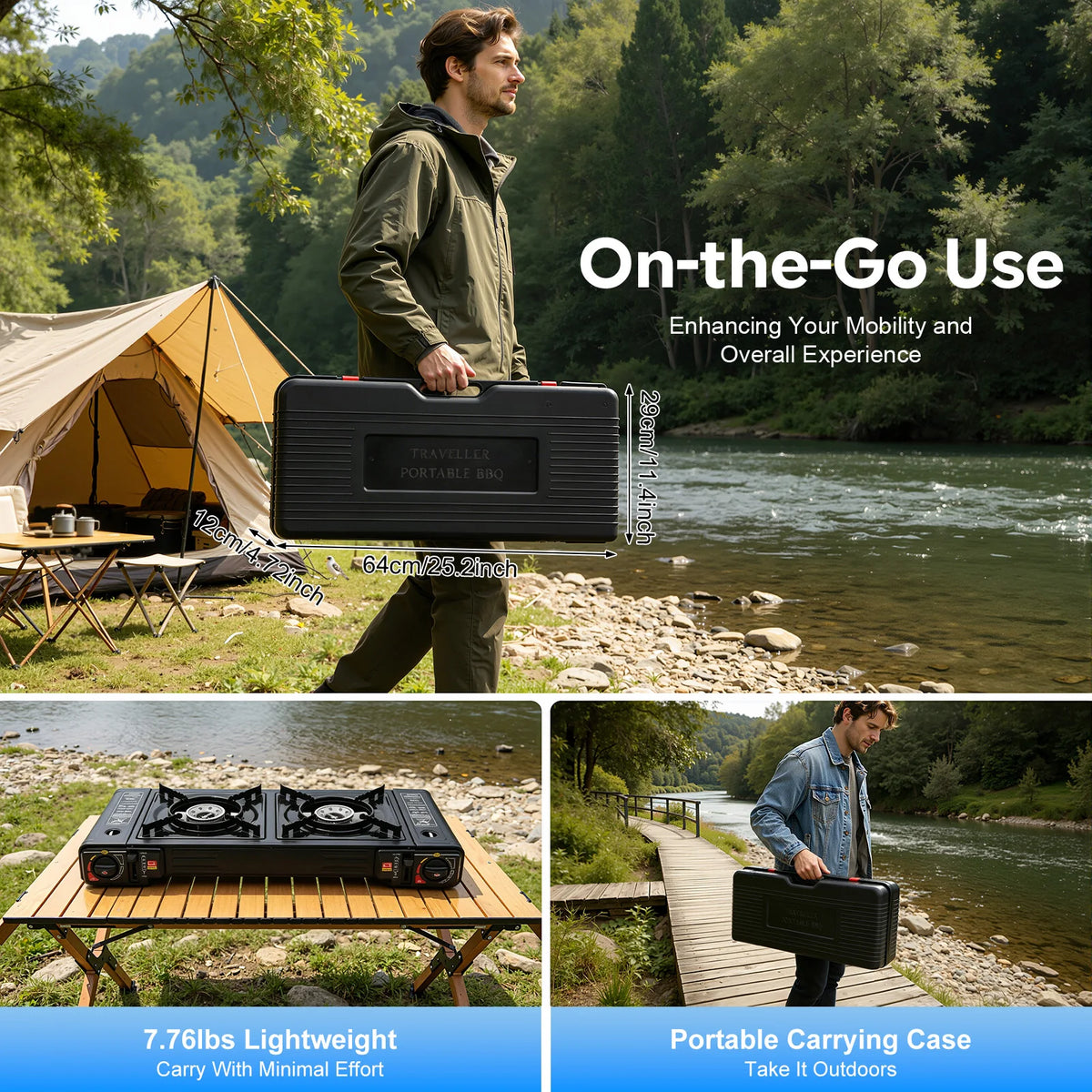 2-Burner Portable Butane/LPG Camping Stove with Tray & Carry Case | Compact Outdoor Gas Cooker for Camping, Picnics, RVs, BBQs & Emergency Cooking