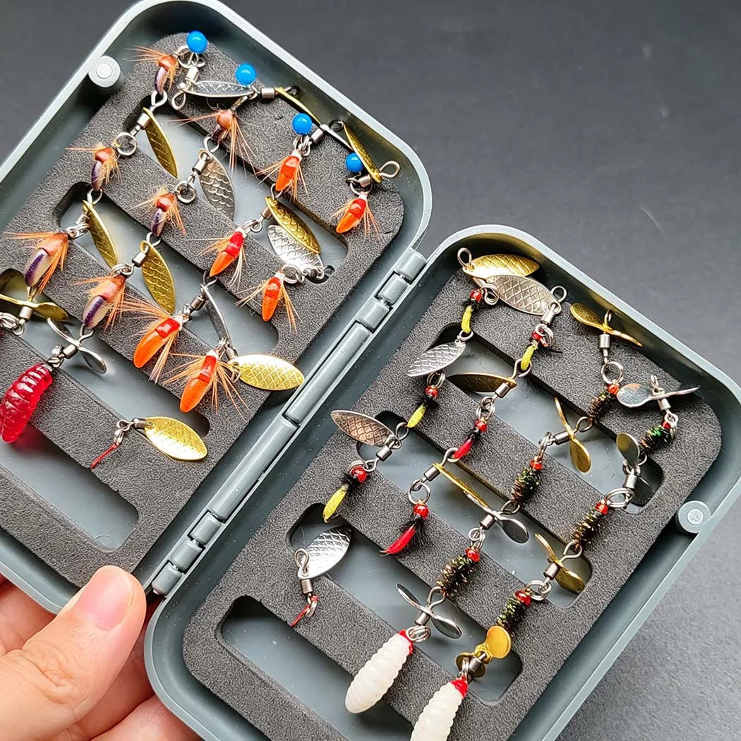 (Total 40Pcs Flies)2 Boxes Bundle Trout Nymph Fly Fishing Lure Dry/Wet Flies-Sequin Fly Fishing Flies Artificial Bait Kit