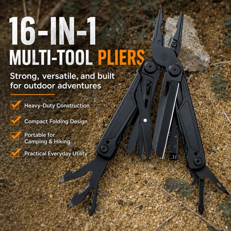 16 in 1 Multifunctional Pliers Stainless Steel Folding Multi Tool with Knife for Outdoor Camping Survival Portable
