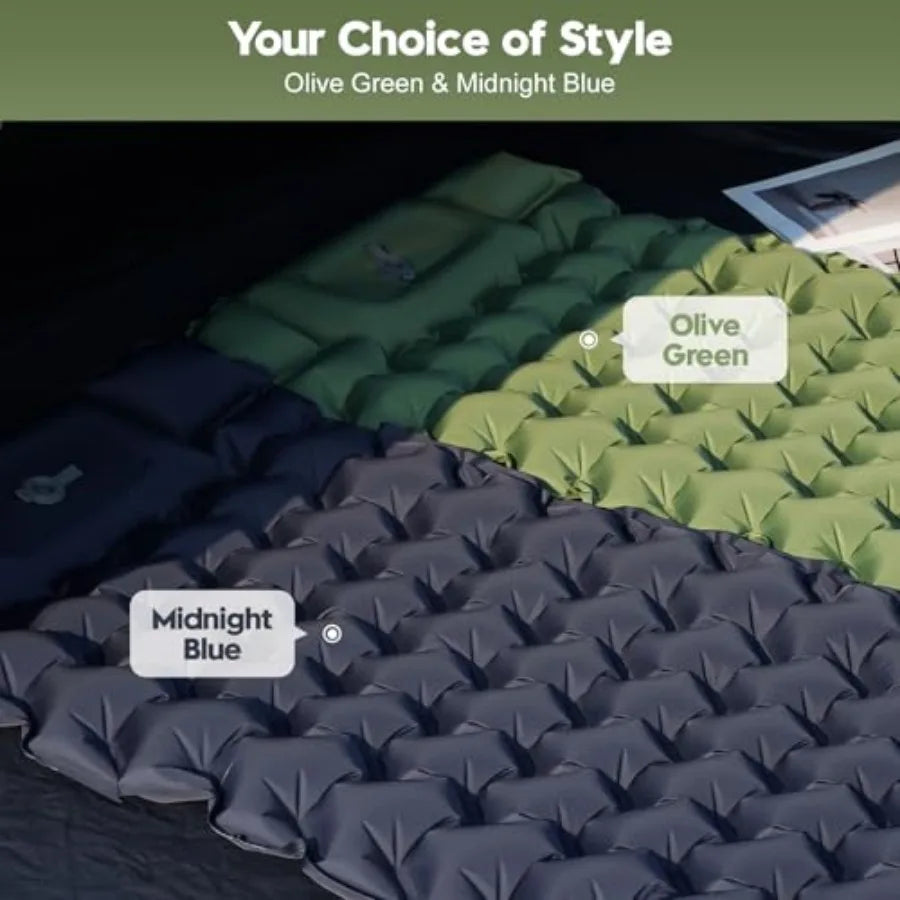 Double Sleeping Pad for Camping – 4" Thick Inflatable Mattress for 2, Built-In Foot Pump & Pillow, Ultralight, Self-Inflating