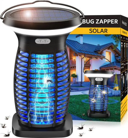 Solar-Powered Outdoor Bug Zapper – Waterproof, Portable & Rechargeable Mosquito and Fly Trap with Solar Panel, Light Sensor & LED Night Light