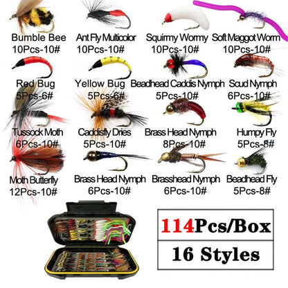 40-148Pieces/Box Trout Fly Fishing Assorted Flies Kit Nymph Dry Wet Flies Fishing Fly Lure