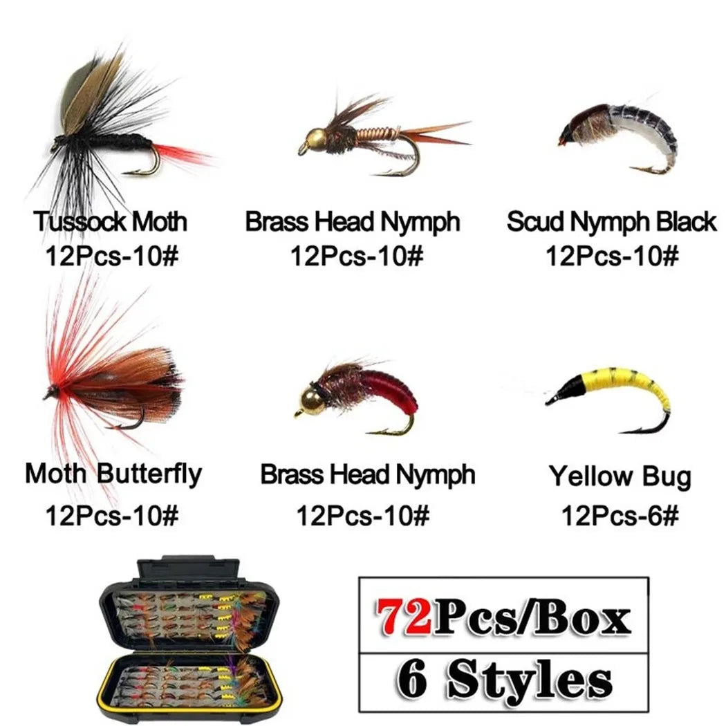 40-148Pieces/Box Trout Fly Fishing Assorted Flies Kit Nymph Dry Wet Flies Fishing Fly Lure