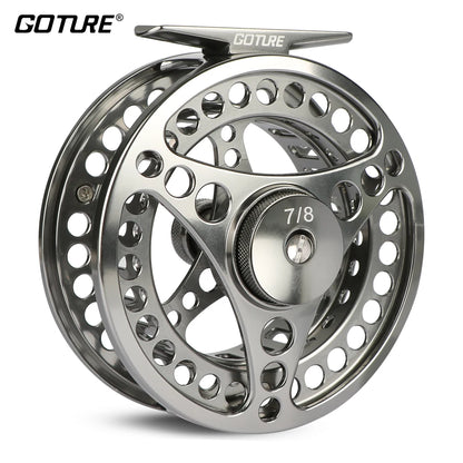Goture 3/4 5/6 7/8 9/10 WT Fly Fishing Reel CNC Machine Cut Large Arbor Die Casting Aluminum Fly Reel with Bag
