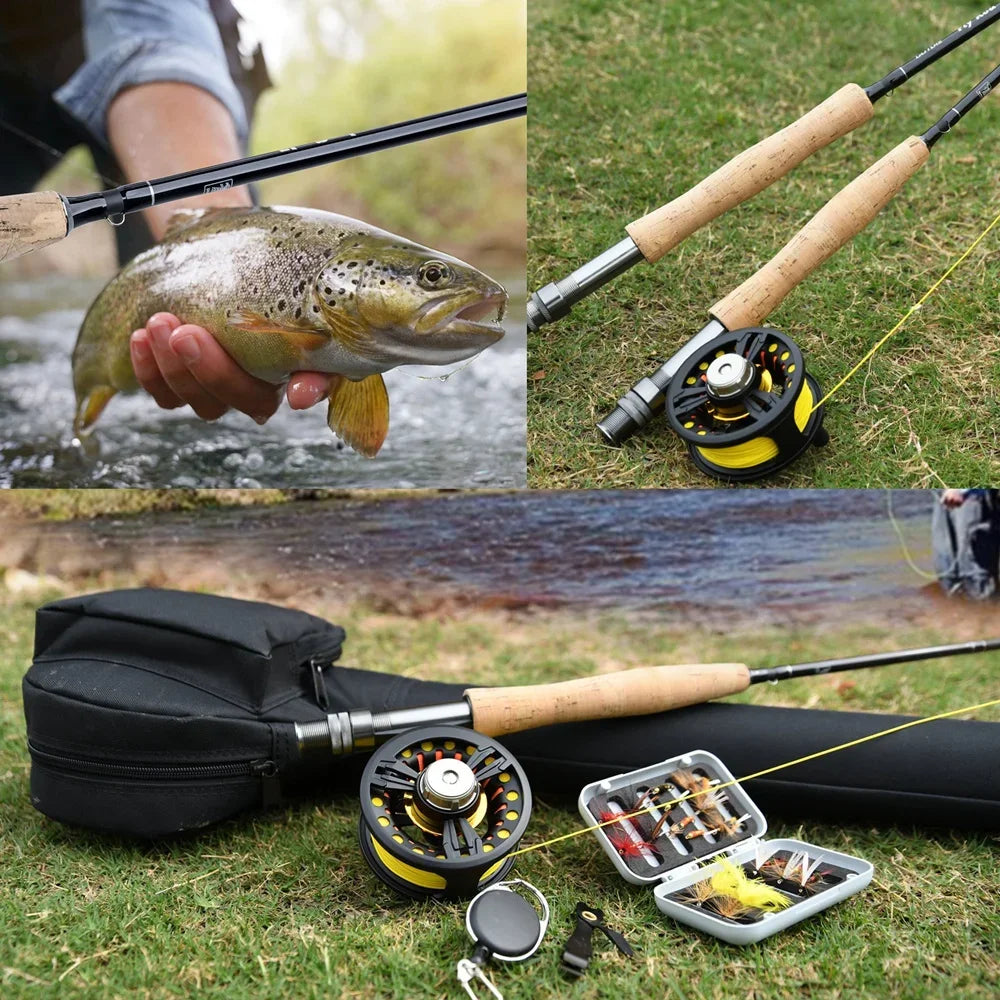 Goture Fly Fishing Rod Portable 4-Piece 9FT Lightweight Travel Fly Fishing Rod 30+36T Carbon Fiber 5/6wt 7/8wt Fly Rod with Tube