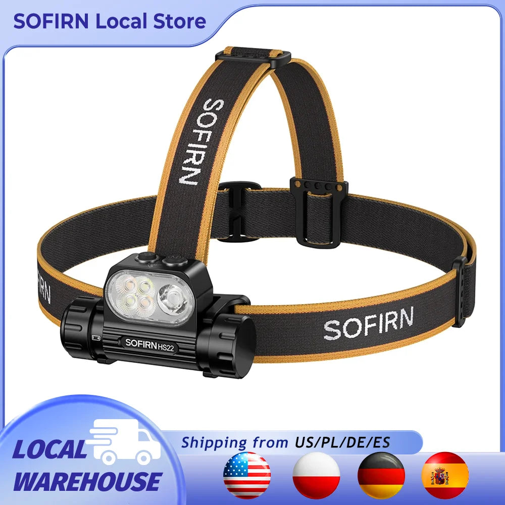 SOFIRN HS22 Rechargeable LED Headlamp – 2500 Lumens, 4000mAh 18650 Battery, Adjustable 2700K–6000K Color Temperature, SFT25R LED, Dual-Switch Control