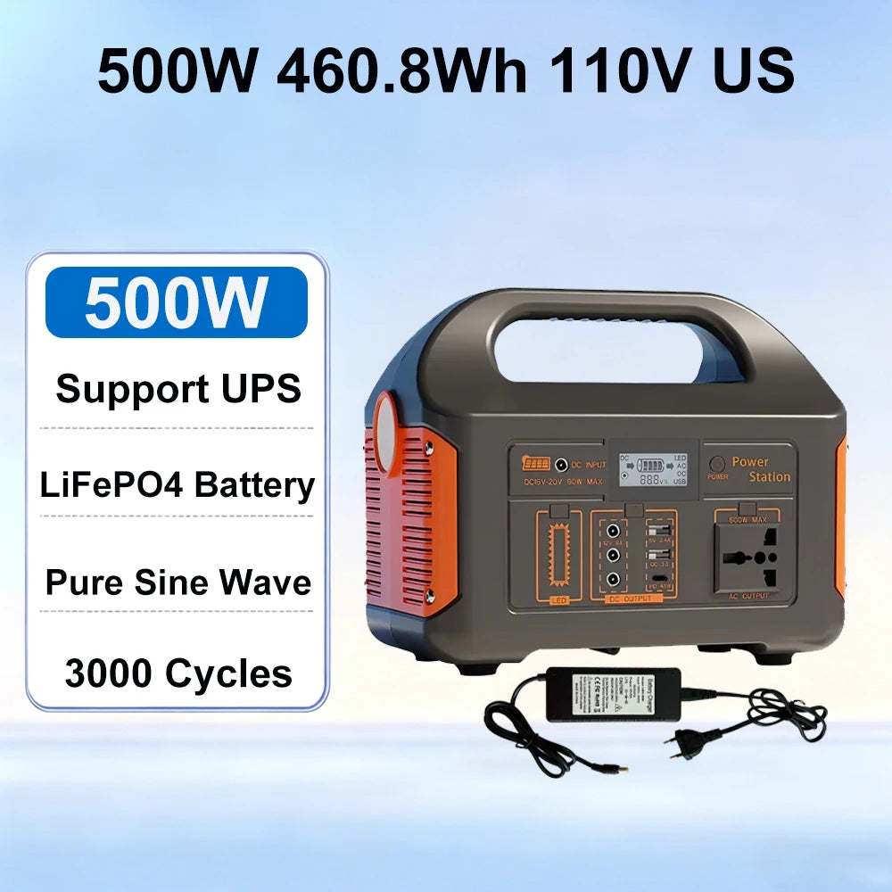 Gaiaray Portable Power Station – 460.8Wh LiFePO4 Battery, 500W/300W, 110V Solar Generator for Camping, Travel & Emergency Backup