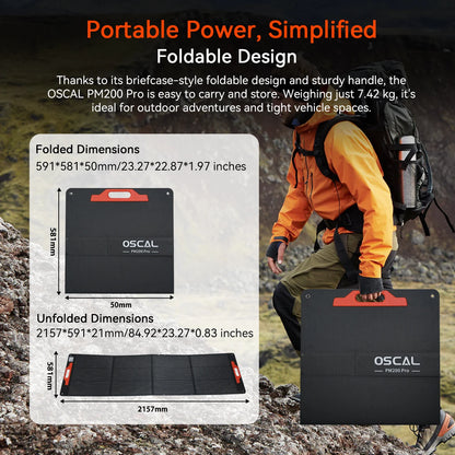 OSCAL 200W Portable Foldable Solar Panel Charger, 23% High Efficiency Monocrystalline ETFE, IP67 Waterproof Adjustable Kickstand, for Power Station RV Camping Home Emergency