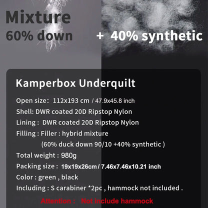 Kamperbox Hammock Quilt Down Quilt Underquilt Sleeping Bag Down Hammock Underquilt Down Camping Quilt Sleeping Bag Tourism Down