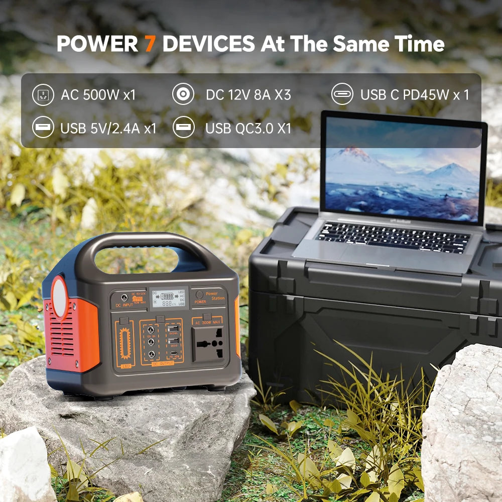 Gaiaray Portable Power Station – 460.8Wh LiFePO4 Battery, 500W/300W, 110V Solar Generator for Camping, Travel & Emergency Backup