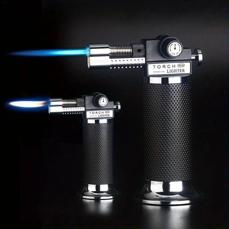 Metal Dual Flame Jet Gas Lighter High Firepower Outdoor Windproof Portable Torch Welding Gun for Kitchen BBQ Welding Baking