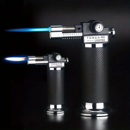 Metal Dual Flame Jet Gas Lighter High Firepower Outdoor Windproof Portable Torch Welding Gun for Kitchen BBQ Welding Baking