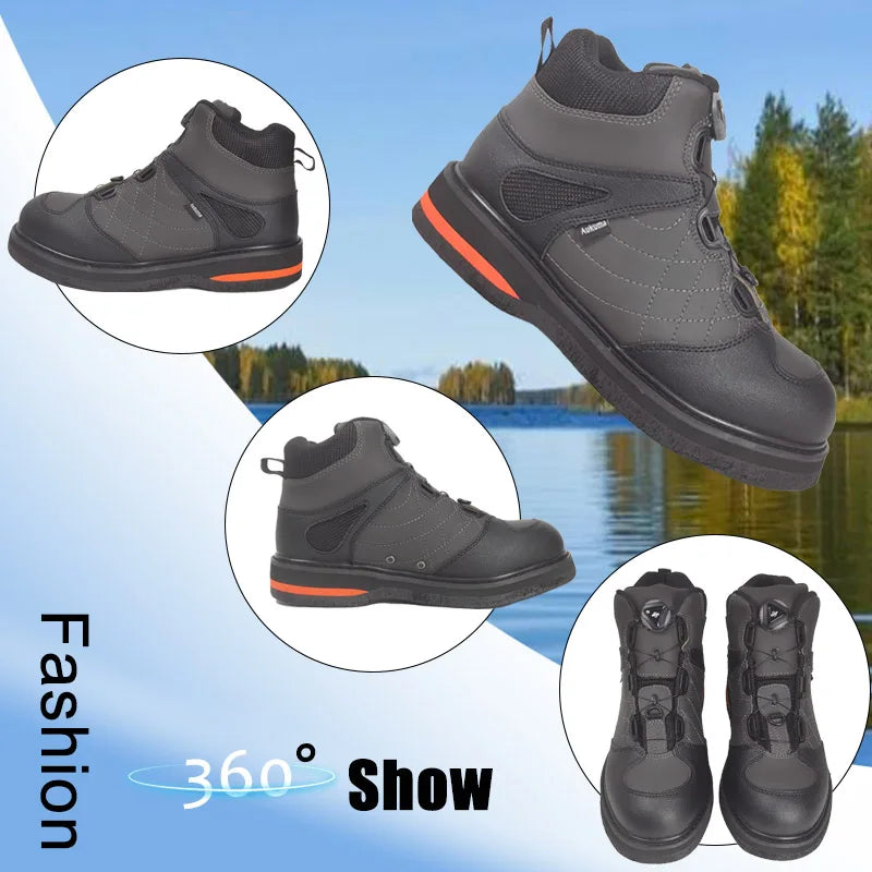 Fly Fishing Shoes, Waders Fishing Shoes, Felt Sole With or Without Nails Fishing Boots, Self-lock Hunting Fishing Equipment