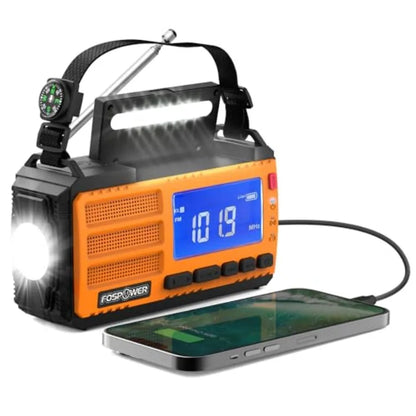 NOAA Emergency Weather Radio A1 7400mWh Portable Power Bank, AM/FM, USB/Solar/Hand Crank Charging, Battery Operated, SOS Alarm