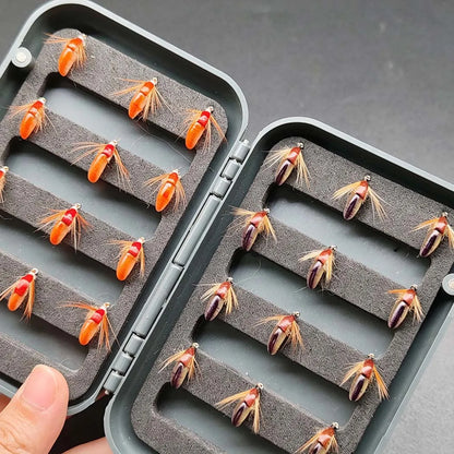 Wet Dry Fly Fishing Set Nymphs Set-2 Boxes Bundle(Total 48 Pcs Flies)Flies Kit Lures Fishing Box for Trout/Bass/Carp