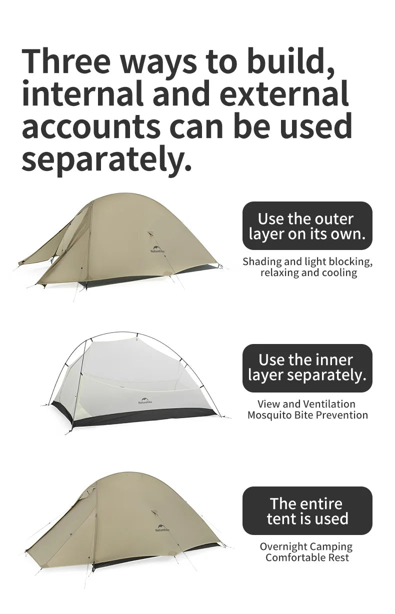 Naturehike Cloud Up Pro Tent 1 Person Double Layers Backpacking Tents 20D Nylon Waterproof Ultralight Tent for Camping Hiking