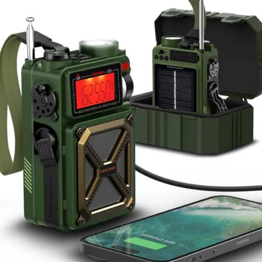 NOAA Emergency Weather Radio A1 7400mWh Portable Power Bank, AM/FM, USB/Solar/Hand Crank Charging, Battery Operated, SOS Alarm