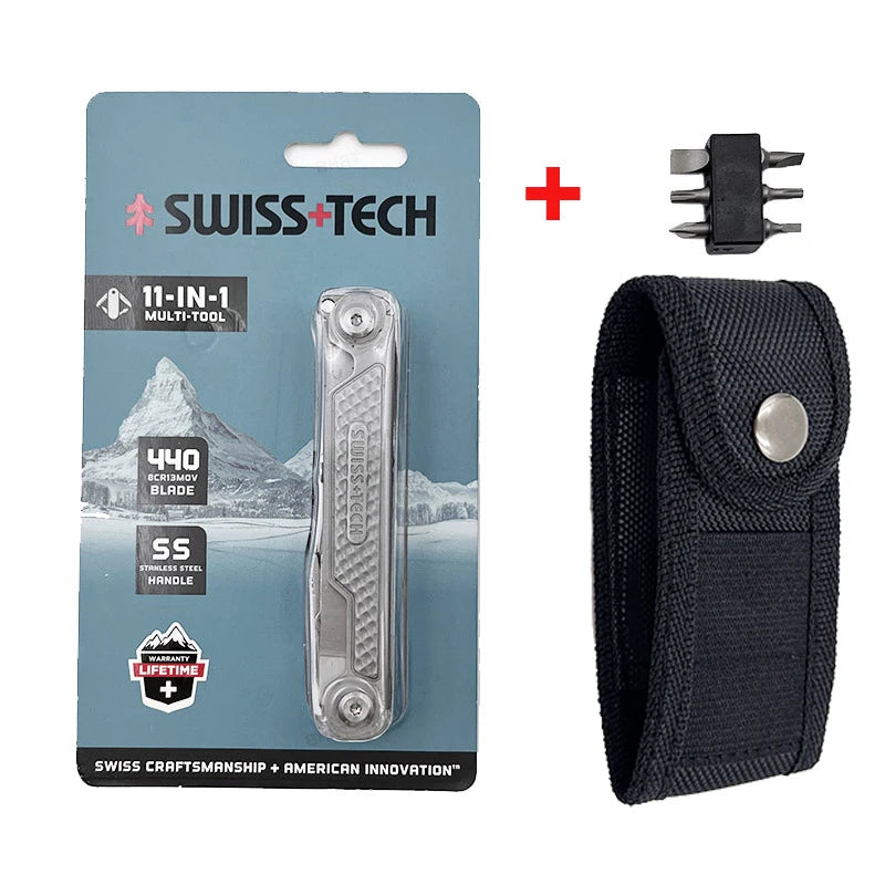 SWISS TECH 11 in 1 Mini Multitool Knife Folding EDC Outdoor Camping Survival Tools Scissors Screwdriver Multi Tool with Clip