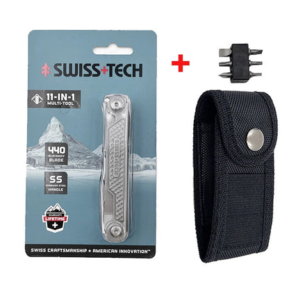 SWISS TECH 11 in 1 Mini Multitool Knife Folding EDC Outdoor Camping Survival Tools Scissors Screwdriver Multi Tool with Clip