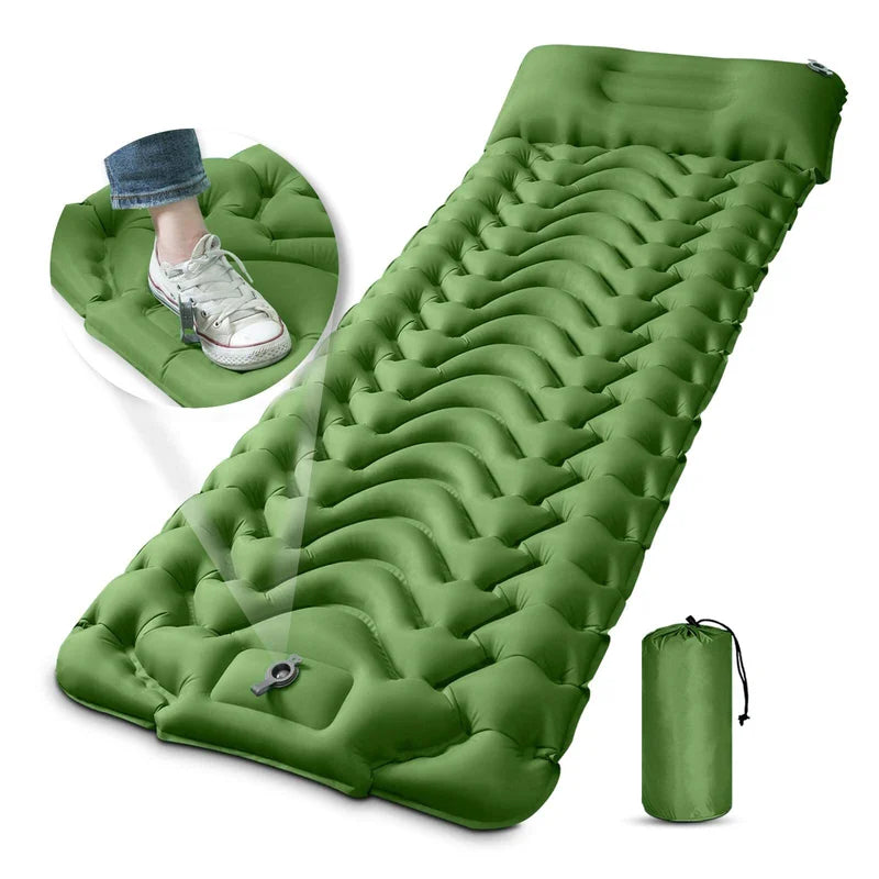Ultralight Outdoor Sleeping Pad with Built-In Pillow for Camping, Hiking & Backpacking