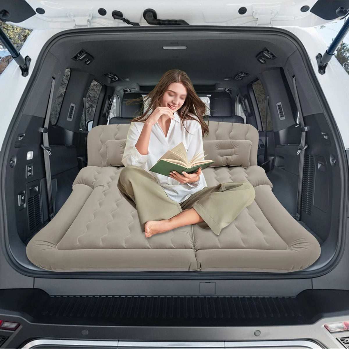 Grey/Black Inflatable SUV Air Mattress – Portable Car Camping Air Bed
