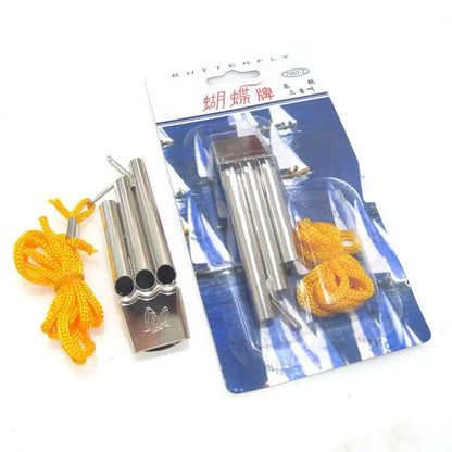 Whistle For Emergencies Stainless Steel Whistle Safety Whistles With Lanyard High Pitch Three Tubes For Outdoor Hiking Camping