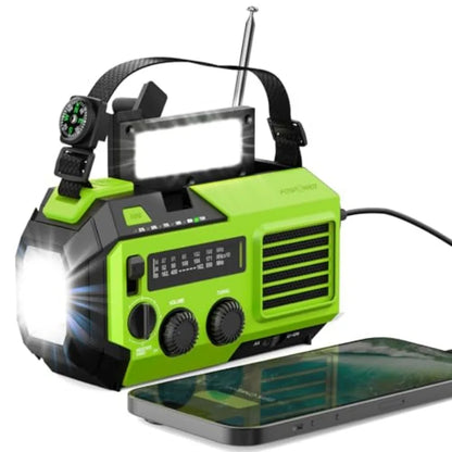 NOAA Emergency Weather Radio A1 7400mWh Portable Power Bank, AM/FM, USB/Solar/Hand Crank Charging, Battery Operated, SOS Alarm