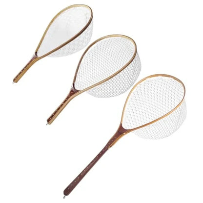 Fly Fishing Net for Freshwater Saltwater Use: Wooden Handle, Black Rubber Mesh, Soft Landing Safety Design Ideal