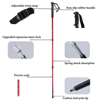 Trekking Poles For Hiking Lightweight Aluminum Alloy Telescopic Walking Stick Crutch Climbing Equipment Adjustable Outdoor