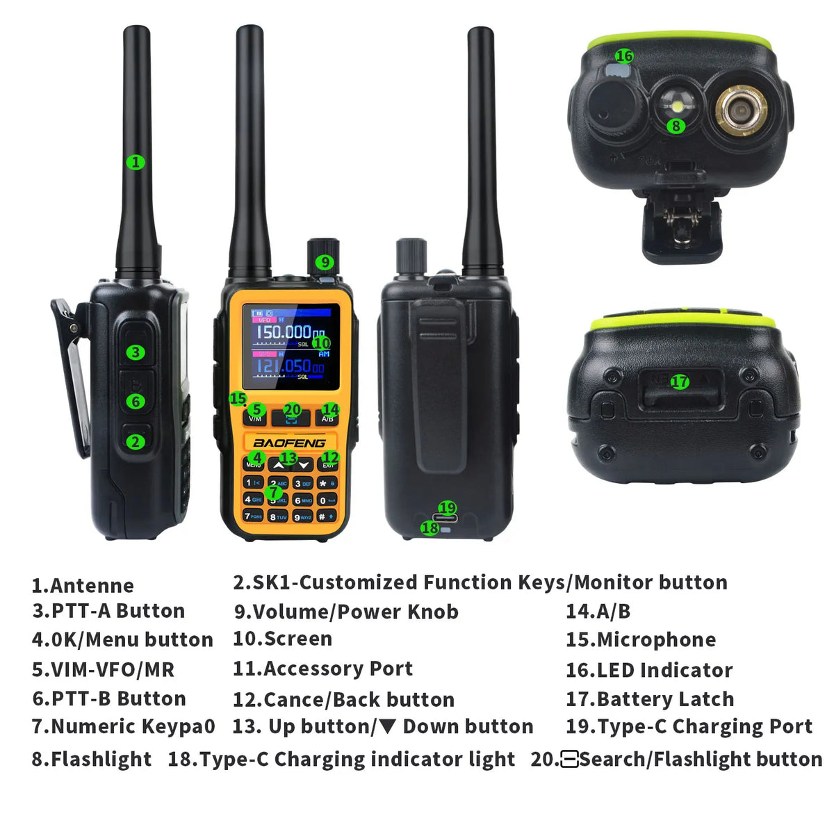 Baofeng UV-5R Mini Dual-Band Walkie Talkies – 2-Pack, 5W, Dual PTT, VOX, FM & Air Band RX, Type-C Charging