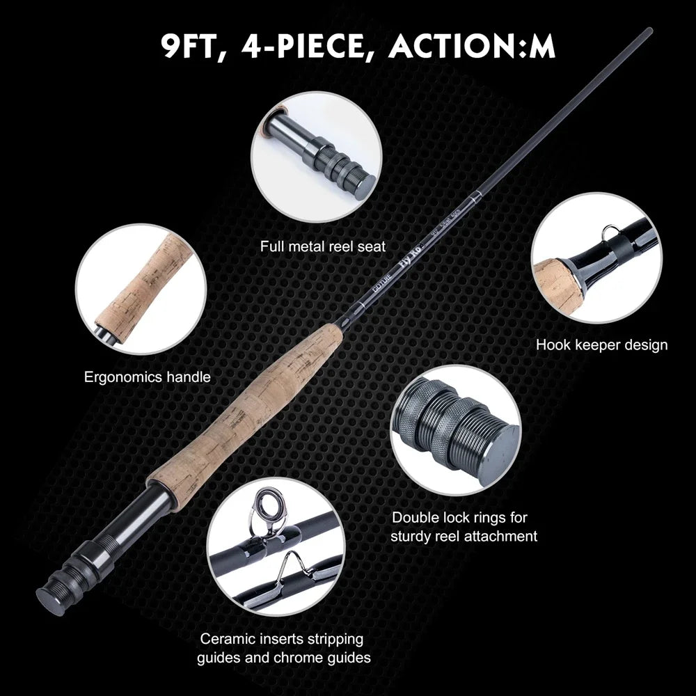 Goture Fly Fishing Rod Portable 4-Piece 9FT Lightweight Travel Fly Fishing Rod 30+36T Carbon Fiber 5/6wt 7/8wt Fly Rod with Tube