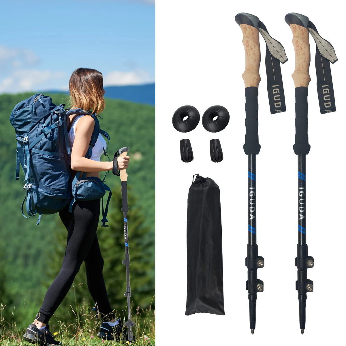 Carbon Fiber Collapsible Trekking Poles – Lightweight Adjustable Telescopic Hiking & Walking Sticks for Climbing