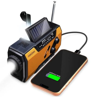 NOAA Emergency Weather Radio A1 7400mWh Portable Power Bank, AM/FM, USB/Solar/Hand Crank Charging, Battery Operated, SOS Alarm
