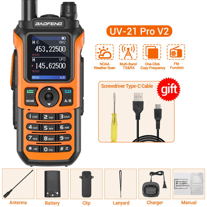 Baofeng UV-21 Pro V2 Long-Range Walkie Talkie – VHF/UHF Two-Way Radio with Air Band Reception, Wireless Frequency Copy & USB-C Charging
