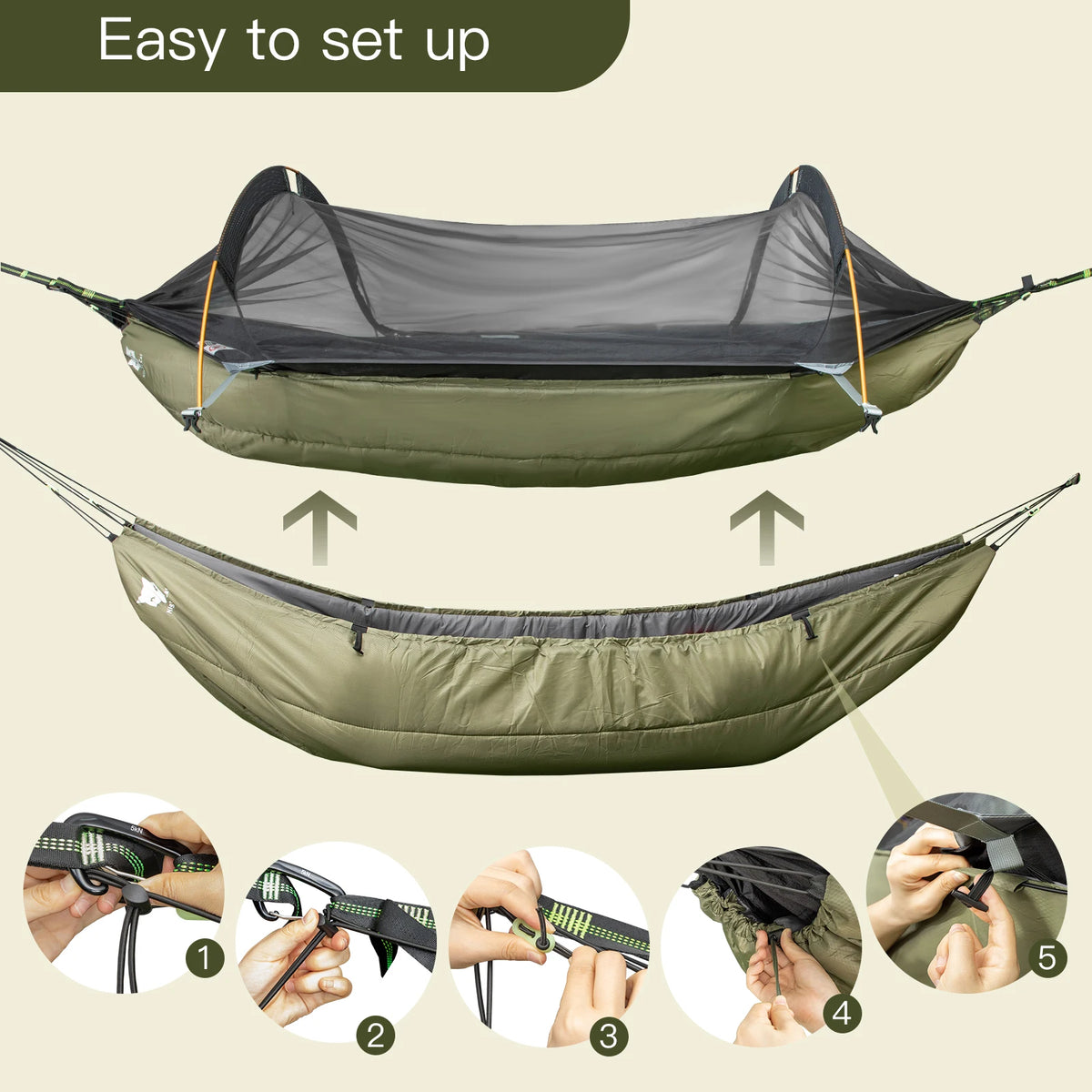 Night Cat 4-Season Insulated Hammock Underquilt – Lightweight & Warm Sleeping Underblanket, 5–20°C, Army Green
