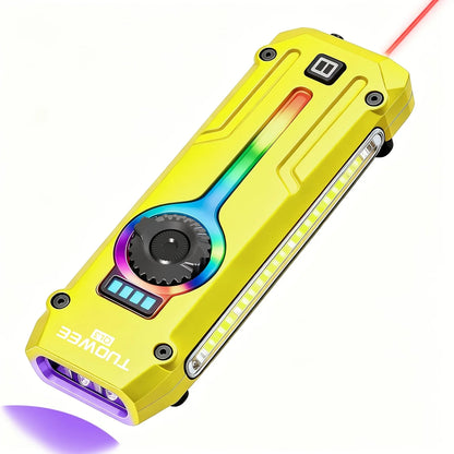 TUOWEE 7-in-1 1800LM Tactical Flashlight, Type-C Rechargeable EDC Light with 395 NM UV Light, Laser, RGB Light, Magnetic Base & Stepless Dimming for Outdoor Use