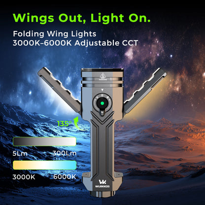 Wurkkos HD02 LED Torch 3200 Lumen Folding Rechargeable Magnetic Flashlight for Camping Emergency Use and Car Repair