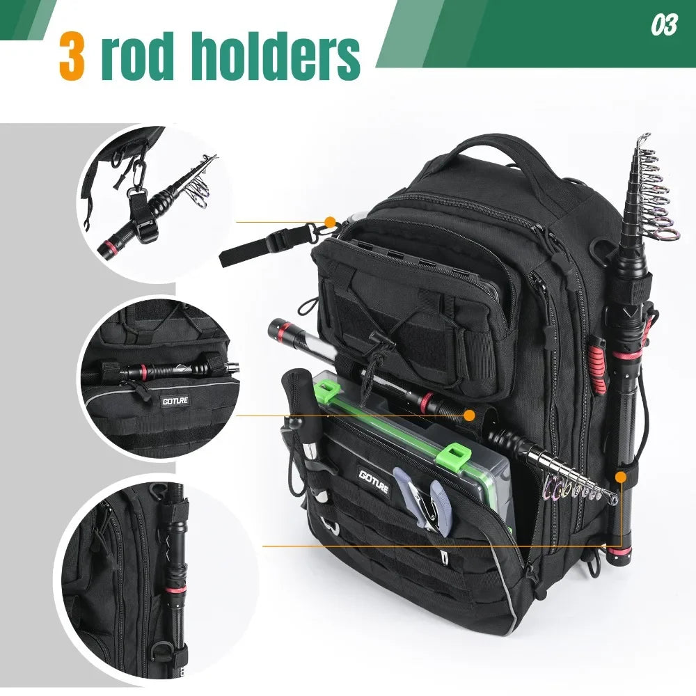Goture Outdoor Fishing Backpack Multifunction Large Capacity Waterproof Tackle Bag for Hiking Camping Cycling Fishing Tackle Bag