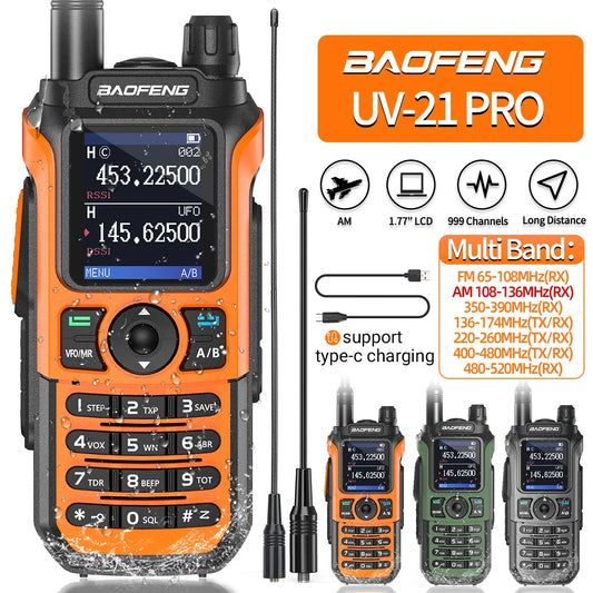 Baofeng UV-21 Pro V2 Long-Range Walkie Talkie – VHF/UHF Two-Way Radio with Air Band Reception, Wireless Frequency Copy & USB-C Charging