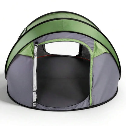 4 Person Pop Up Camping Tent Instant Setup Waterproof Family Shelter with Front Awning Dual Mesh Doors Automatic Portable Sun Protection for Beach Festival Backyard Outdoor Travel Hiking