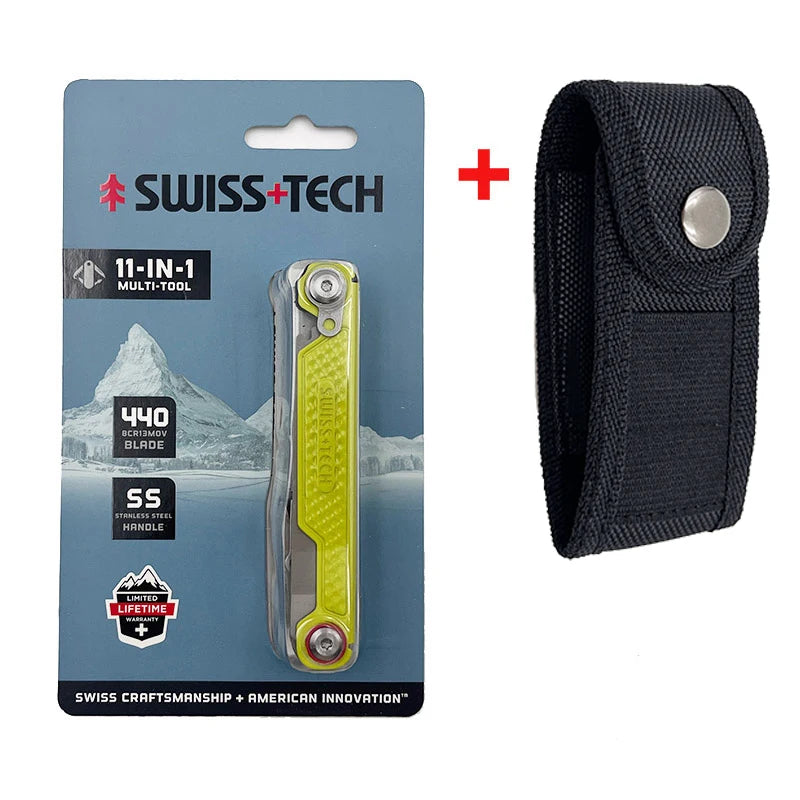 SWISS TECH 11 in 1 Mini Multitool Knife Folding EDC Outdoor Camping Survival Tools Scissors Screwdriver Multi Tool with Clip