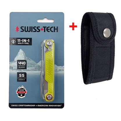 SWISS TECH 11 in 1 Mini Multitool Knife Folding EDC Outdoor Camping Survival Tools Scissors Screwdriver Multi Tool with Clip