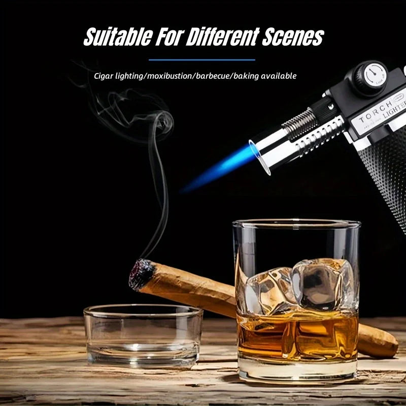 Metal Dual Flame Jet Gas Lighter High Firepower Outdoor Windproof Portable Torch Welding Gun for Kitchen BBQ Welding Baking