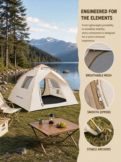 Automatic Pop-up Camping Tent, Windproof, Sunproof, and Waterproof, Suitable for Park Camping Trips, Wilderness Hiking and Adventure, Beach Family Vacations, Portable and Foldable, the Perfect Holiday Gift.