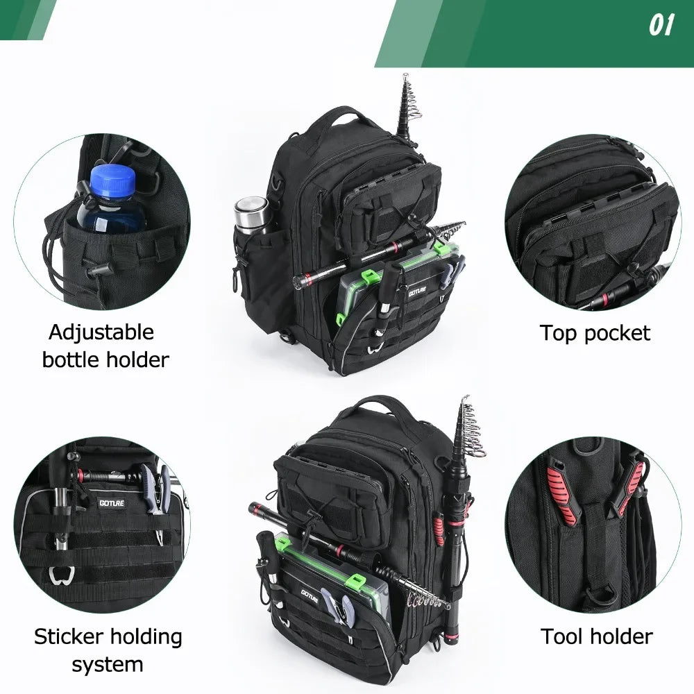 Goture Outdoor Fishing Backpack Multifunction Large Capacity Waterproof Tackle Bag for Hiking Camping Cycling Fishing Tackle Bag