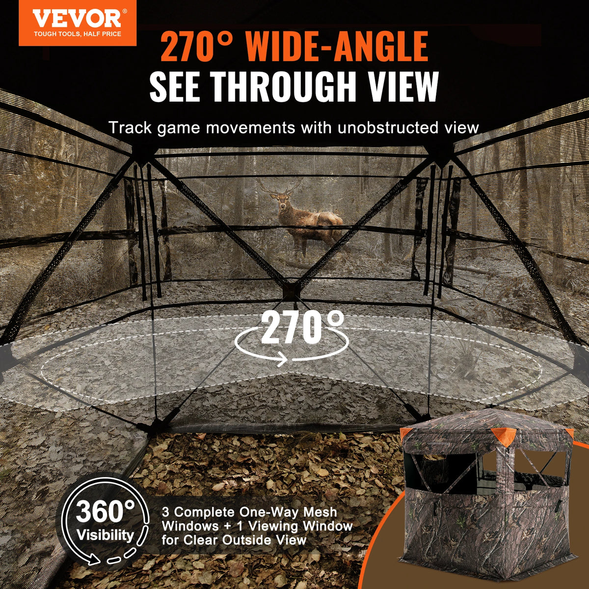 SucceBuy Hunting Blind  270° See Through Ground Blind 1-2 Person for Hunting  See Through Mesh for Turkey and Deer Hunting