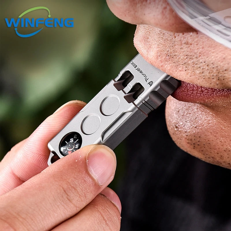 High Decibel Titanium Emergency Whistle Dual Frequency Survival Whistle with Compass for Outdoor Camping Hiking Exploring