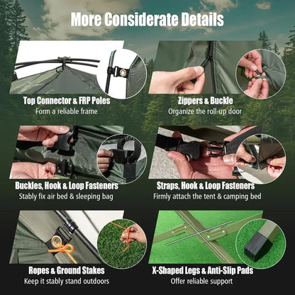 All-in-One Tent Cot Set with Awning, Air Mattress, Sleeping Bag, Pillow, and Carry Bag for Outdoor Adventures